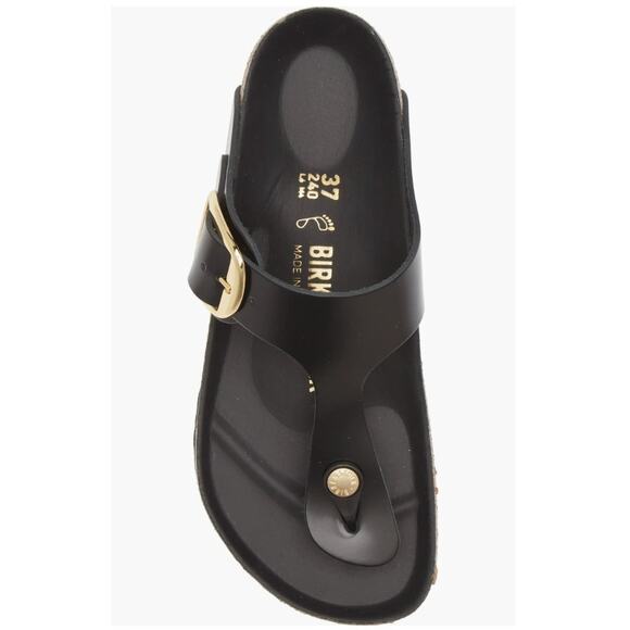Birkenstock Women's Gizeh Big Buckle Slide Sandal Black Gold Size 8 39 EU NWOT - Picture 2 of 12